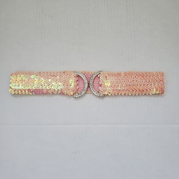 Other - 2/$15 Pink Sequin Belt Stretch Studded Belt Silver